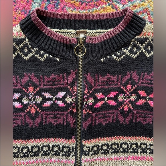 Free People | Women’s Black/Purple/Metallic Cabin Fever Swit FairIsle Sweater XS - Picture 11 of 16